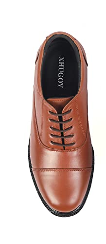 Image of XHUGOY Medium Range Police Oxford Complete-Leather Shoe for Men in Black N TAN (RED) Colour