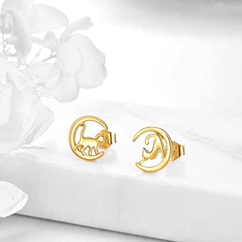 Kecho 14K Gold Cat Earrings Solid Gold Animal Moon Stud Earrings For Women Girls 14K Real Gold Cat Gifts For Cat Lover #TOP2