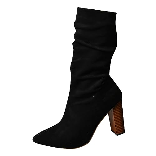 Grandes bottes floquées solides avec pointes raffinées pour femme