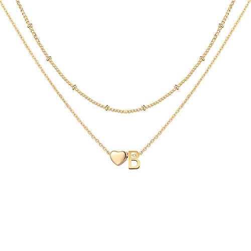 Collar con inicial en capas para mujer, chapado en oro de 18 quilates, cadena de cuentas de acero inoxidable, gargantilla con cuentas personalizadas, collar con nombre de letras pequeñas para niñas,
