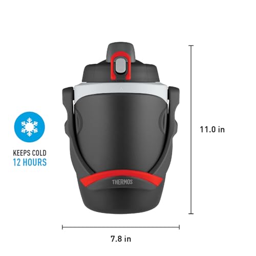Image of THERMOS 64 oz Hydration Bottle with Flip‑Up Spout, Foam Insulation, Carry Handle & Locking Lid, Half‑Gallon Water Jug for Sports, Workouts & Outdoor Use, Black
