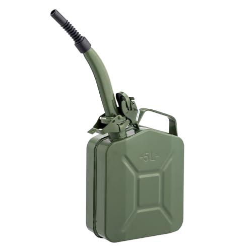 HOBBYZOO Jerrican Bidon Essence 5L Métal avec Bec Verseur, Réservoir Carburant Portable pour Essence, Diesel et Bioéthanol (Vert)