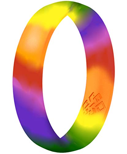 Knot Theory Silicone Rings for Women Rainbow Neon Pink Yellow Orange – Bright Camo Rubber Wedding Band – Gym Workout Pilates Yoga Ring for Her