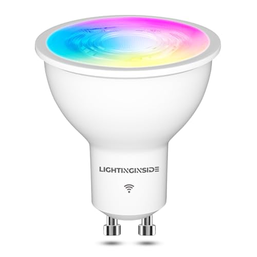 Lightinginside GU10 Smart Light Bulbs 50W Equivalent, 38ยฐBeam Angle, Smart Bulb Works with Alexa/Google Home/Smart Life, 5W 420LM, RGBCW Bluetooth Spotlight Track Light, 2.4G WiFi, ETL Liste