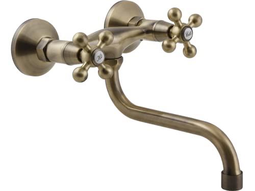 ADGO Stilo Robinet de cuisine pour évier de cuisine avec deux boutons (laiton antique)