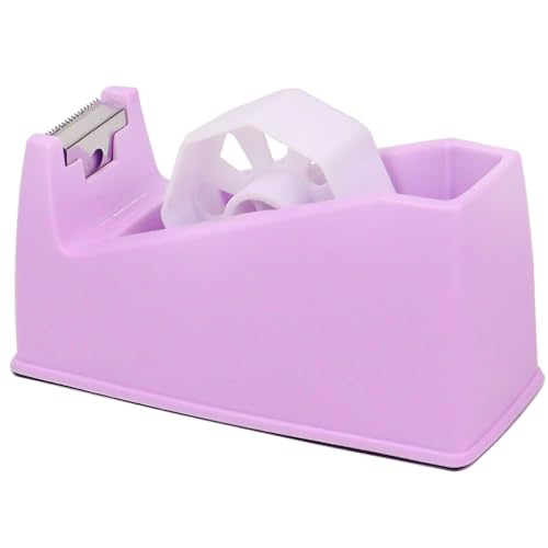 QILIMA Desktop Tape Dispenser Adhesive Roll Holderwith Weighted Nonskid Macaron Purple (Fits 1 & 3 Core)