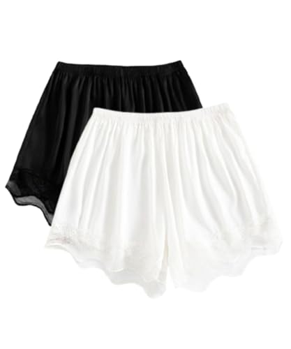 2 Pack Women Slip Shorts Lace Pettipants Half Slip Culotte Shorts Split Skirt