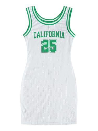 Floerns Women's Letter Graphic Print Crew Neck Sleeveless Bodycon Mini Dress Jersey Dress 90s Outfits 2000s Clothing White X-Small