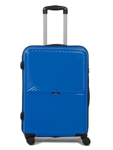Image of Teakwood Meduim Size 8 Wheels Trolley Bag, Hard Cabin with Zipper Closure, Adjustable Push Button & Cross Side Strap, Number Lock System 360 Degree (Medium, Royal Blue)