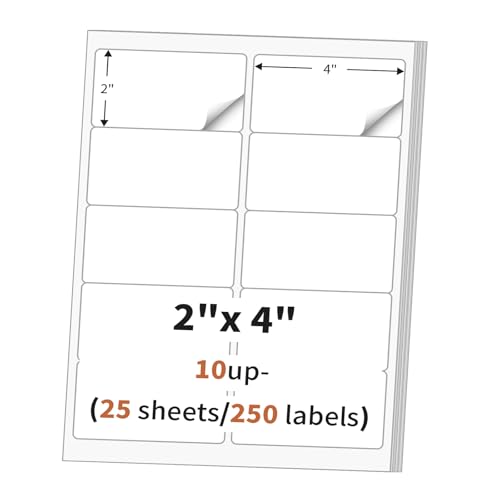 2"x 4" (25 Sheets) Address Labels, Labels Sticker Paper for Laser/Ink Jet Printer, Printable and Writable White Sticker Labels- Matte, 10 per Page Labels (Total 250 Labels) image 7