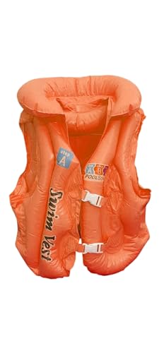 Image of Swim Vest for Children, Inflatable Pool Safety Vest with Buckles,Ages 3-12 Years (Orange, 3-12 Years)