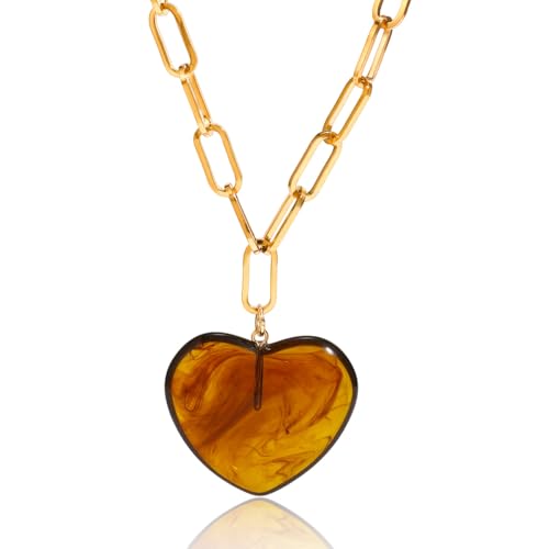 Delicate gold necklace with brown heart pendant