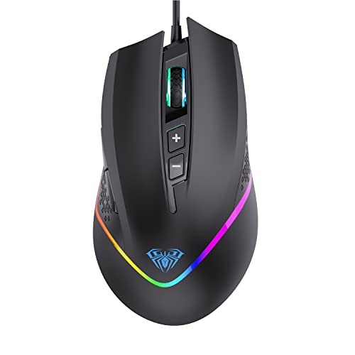Image of AULA F805 Wired Gaming Mouse, Rainbow Backlight, DPI Range 800-1600-2400-3200-4800-6400, Polling Rate 125Hz, Compatible with WinXP /2000 /7 /8 /10 /Mac | Black
