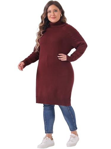 Image of Agnes Orinda Plus Size Sweaters for Women Long Sleeve Turtleneck Warm Pullover Mini Sweater Dresses