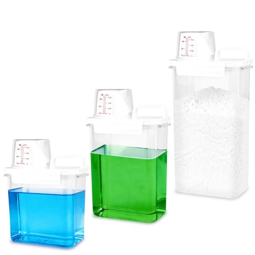 Euakee 3 Piezas Dosificador Detergente Lavadora con Vaso Medidor, Spensador de Detergente Sellado Herméticamente, Contenedor de Almacenamiento para Cereales Azúcar Muesli