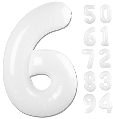 Image of White 6 Balloon, Translucent Number Balloons 40 Inch, 6th Balloons for Birthday Decorations, White Party Supplies 6 Birthday Balloon, Number 6 Balloon