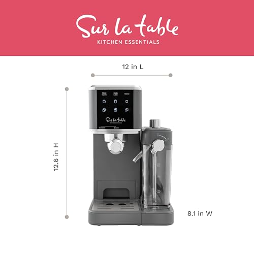 SUR LA TABLE KITCHEN ESSENTIALS 6-IN-1 Espresso Maker - Brew Lattes, Cappuccinos and Single or Double Espressos, Automatic Milk Frother and Digital LED Touchscreen Display, 1350w