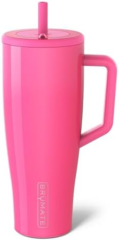 BrüMate Era 40 oz Tumbler with Handle and Straw | 100% Leakproof Insulated Tumbler with Lid and Straw | Made of Stainless Steel | Cup Holder Friendly Base | 40oz (Neon Pink)
