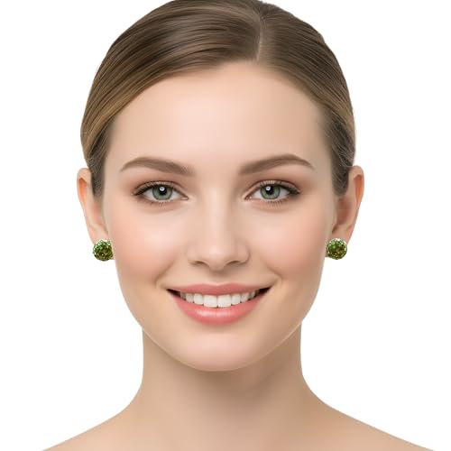 Boucles d'oreilles boule strass vert et argent anti-ternissement - 2