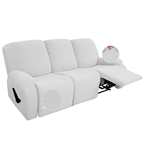 Housse de canapé inclinable SPOUR 3 places jacquard extensible blanc antidérapant - 2