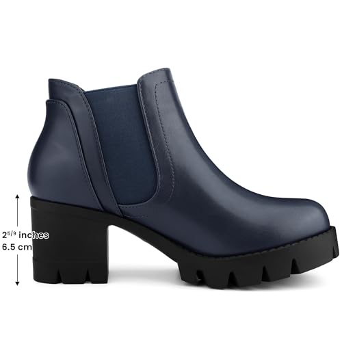 Allegra K Women's Lug Sole Chunky Heel Chelsea Ankle Boots2