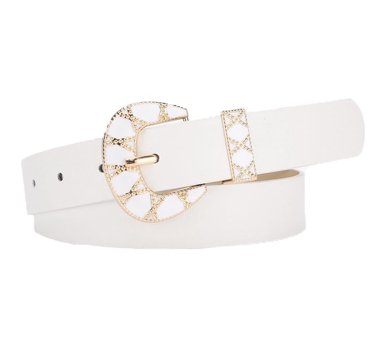 Women's Rhinestone Studded Buckle Belt, Skinny Leather Waist Belt for Jeans and Dress Pants