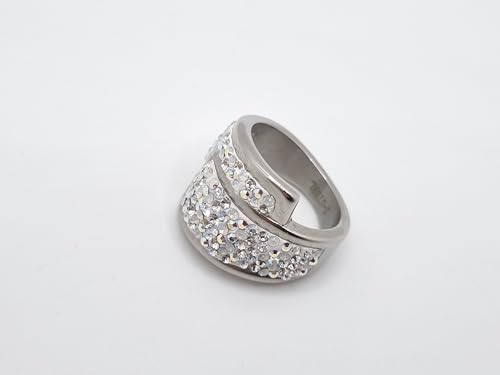 Breiter Edelstahl Ring Kristalle Crystal AB White Opal (SCR53)