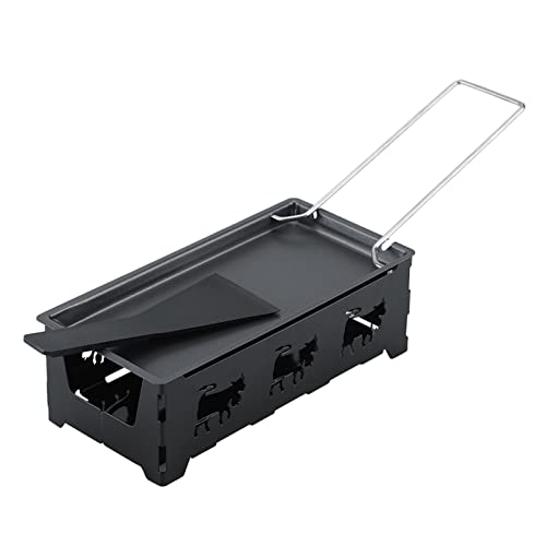 Image of Mini Tea Light Raclette Set Foldable Portable Cheese Pan for Indoor Outdoor BBQ Non-Stick Carbon Steel Baking Tray with Spatula 7.28 x 3.62 Inch