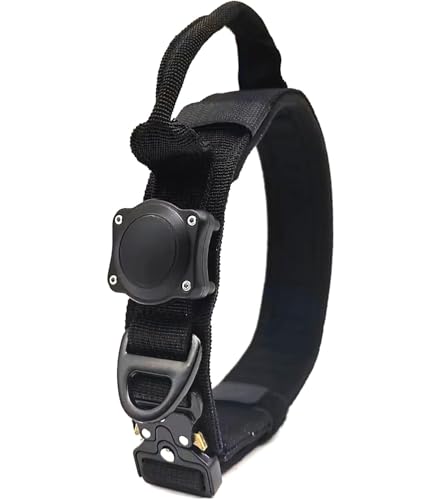 ZHHSUNY Air Tag Collare Per Cani,Impermeabile al 100% Cane Air Tag,Collare Tattico Per Cane con Supporto Per Posizionamento GPS,Collare Per Cani con Maniglia Regolabile in Nylon Resistente(nero,M)