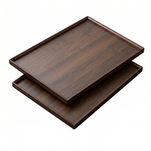 2 PCS Large Walnut Wood Serving Tray Wooden Decorative Serving Tray for Coffee Table and Home Decor tray for Lunch Dinner Appetizers Patio Kitchen Coffee Table BBQ Party