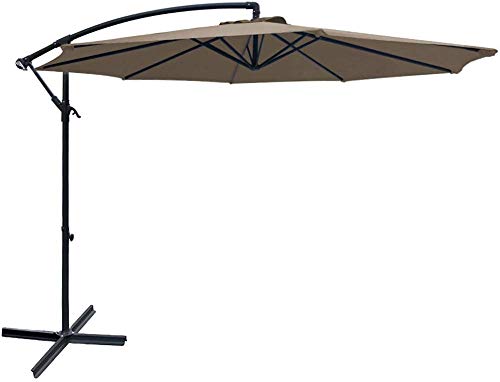 SUNGREEN Offset Patio Umbrella 10ft Hanging Umbrella Outdoor Market Cantilever Umbrella with Umbrella Cover Crank Lift & Cross Base for Garden Backyard Deck and Poolside-Brown