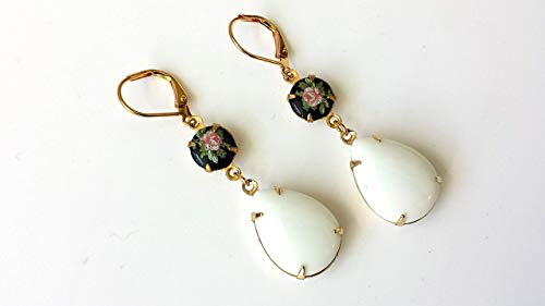 White Drop Art Deco Earrings Vintage Dangle Teardrop Rhinestone Jewelry