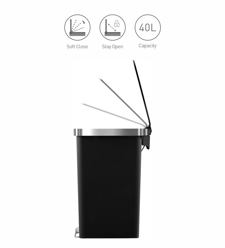 Image of Obsessions EKO 40L Plastic Step Bin with Pedal, Large Capacity Trash Can Ideal for Home, Kitchen and Office, Black