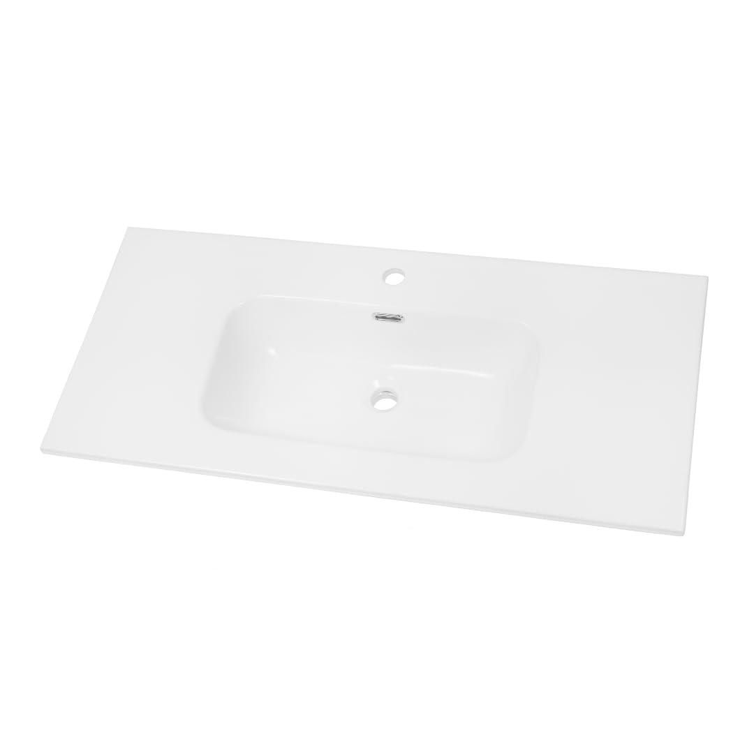 Lavabo ad Incasso in Ceramica Bianco Lucido Rettangolare per Mobili Bagno (101x46 cm)
