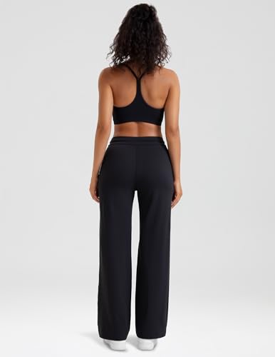Colorfulkoala Dreamlux Wide Leg Pants Women Lounge High Waisted Work Pants with Pockets 27.5"/30.5" Black3