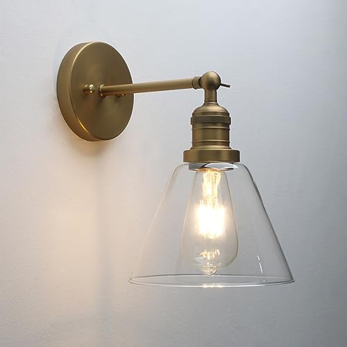 Pathson Industriel 180 degrés Ajustable Applique Murale, Cône Abat-jour en Verre Lampe Murale, Vanité Éclairage mural pour Salle de bain, Cuisine, Chambre...