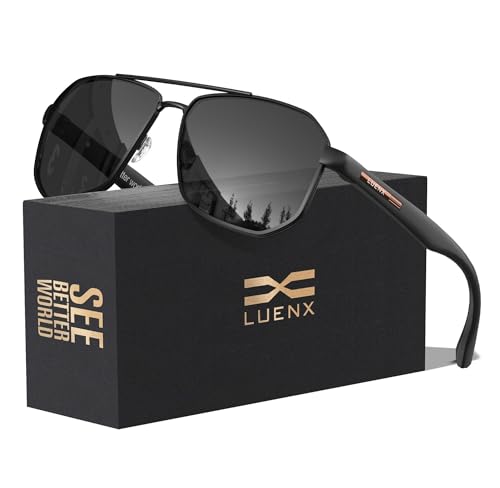 LUENX Aviator Sunglasses for Men Square Polarized Polygon Shades UV400 Sun Glasses with Accessories