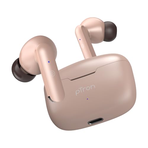 Image of pTron Basspods P81 in-Ear Wireless Earbuds, Pristine Sound, 32Hrs Playtime, Clear Calls TWS Earbuds, Bluetooth V5.1 Headphone, Type-C Fast Charging, Voice Assist & IPX4 Water Resistant (Brown)