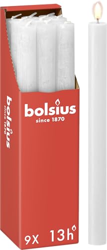 Bolsius - Rustik Stabkerzen - Weiß - 9 Stück - 27 x 2.3 cm - Länge...