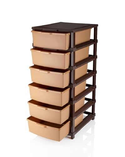 Image of HUMOR Plastic Modular Drawer Organizer Plastic Drawer Storage Chest Of Drawers Rack Drawer Organizer Storage Box, Large Stomo Racks For Multipurpose Anti-slip Shoes Organizers | Brown | 6 Layer (5-XL)