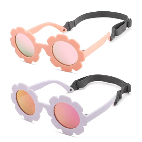 Image of Hycredi Flexible Bendable Flower Baby Polarized Sunglasses with Strap for Newborn Infant Girls Age 0-24 Months