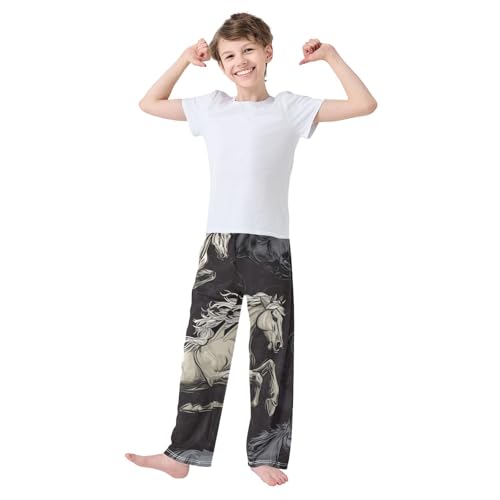 ZZXXB Horse Print Boys Long Pants Soft Trousers Elastic Waist Kids Lounge Bottoms with Pockets S-XL3
