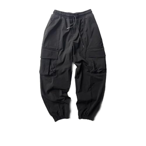 Pantalon cargo large homme style urbain japonais noir en coton ajustable