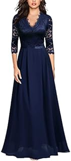 MISSMAY Women's Formal Floral Lace 2/3 Sleeves Long Evening Party Maxi Dress (B-Navy Blue, x_l)