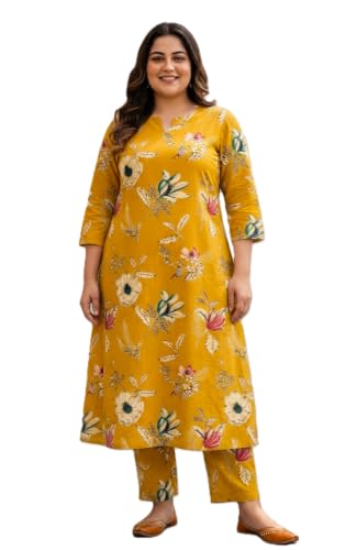 Image of CREATION & YOU Women Plus Size Cotton Printed Kurta with Pant Set | Work /Office Wear Kurta Set for Women