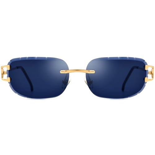 Image of HEPIDEM Rimless Rectangle Zircon Diamonds UV400 Square Sunglasses for Men with Nylon Lens