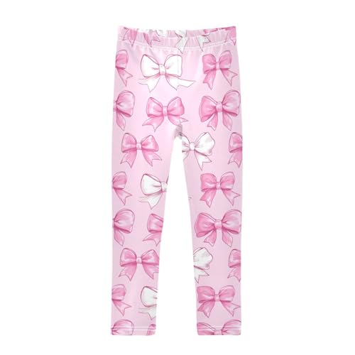 Girls Leggings Pink and White Bows Soft Toddler Leggings for Girls Kids Pants Size 4T-10T
