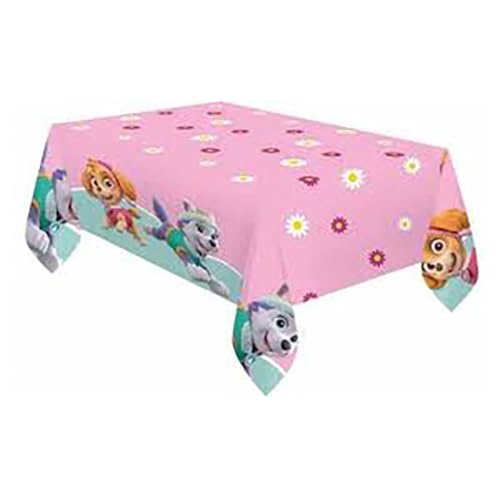 Procos 90278 Nappe, au Motif du Pat’ Patrouille Skye et Everest : Les héros à Quatre Pattes/Les Chiens, Dimensions : 120 x 180 cm, en Plastique, décoration de Table, Facile à Nettoyer, Rose et Verte