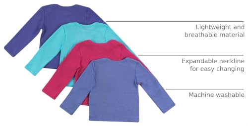 Hanes Baby Girls Infants's Long-Sleeve Undershirt, Flexy Soft 4-Way Stretch Knit T, Expandable Shoulder Pullover for Babies & and Toddler T-Shirt Set, Pink Turq Purple Set, 0-6 Months US - image 3