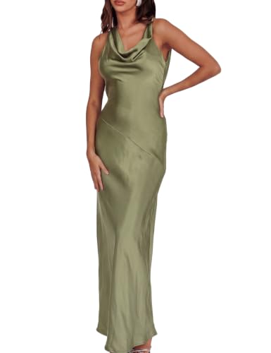 Image of KOUNAI Satin Backless Formal Maxi Dresses for Women Wedding Guest